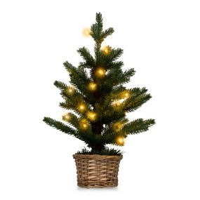Árbol de Navidad de 53 cm en maceta de madera con 96 ramas, 20 luces LED blancas cálidas y temporizador