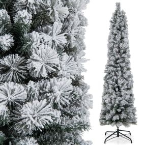 Árbol de Navidad lápiz nevado 180 cm con 150 luces cálidas blancas y 373 puntas de ramas