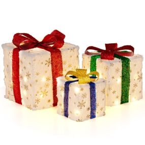Decoración de cajas de regalo de peluche iluminadas con 48 luces cálidas para Navidad y fiesta