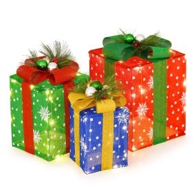 3 cajas de regalo de Navidad iluminadas con 52 luces LED preiluminadas