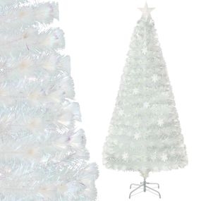 Árbol de Navidad artificial de fibra óptica blanco preiluminado 180 cm con 230 puntas y 36 luces de estrella
