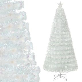 Árbol de Navidad artificial de fibra óptica 210 cm preiluminado con 270 puntas y 48 luces blancas