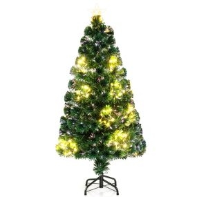Árbol de Navidad artificial de fibra óptica preiluminado 120 cm verde base metálica ajustable