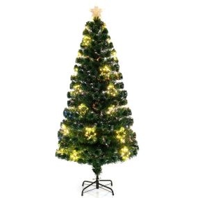 Árbol de Navidad artificial de fibra óptica 180 cm preiluminado con base de metal ajustable