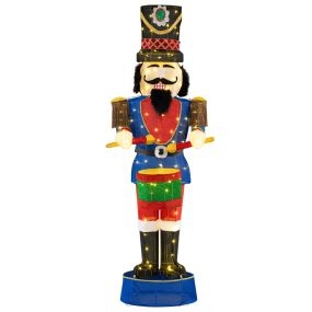 Cascanueces iluminado de 185 cm con tambor soldado navideño 3D y 100 luces LED para interior y exterior