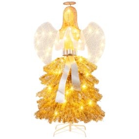 Ángel navideño artificial iluminado de 157 cm para decoración exterior con luces LED cálidas