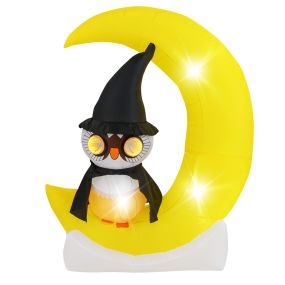 Búho inflable en la luna con LED para decoración de Halloween 130 x 155 cm