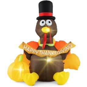Pavo inflable con calabaza y luces LED 150 cm para Acción de Gracias