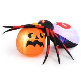 Araña inflable con calabaza 150x140 cm decoración Halloween iluminada LED y luz rotativa colorida
