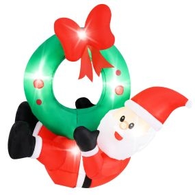 Corona inflable de Papá Noel de 120 cm con lazo rojo y 5 luces LED para interior y exterior