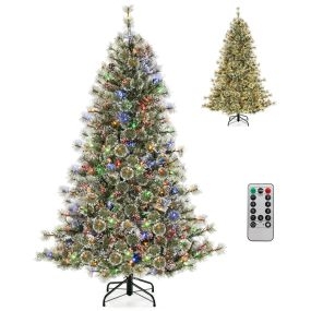 Árbol de Navidad artificial preiluminado 180 cm con 598 agujas de pino, 350 luces LED multicolor