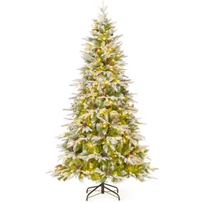 Árbol de Navidad artificial 190 cm con 280 luces LED, nieve simulada, 765 ramas y 62 piñas