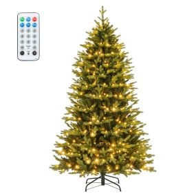 Árbol de Navidad artificial 210 cm verde con bisagras, 1646 puntas y 470 luces LED, 11 modos, 3 temporizadores