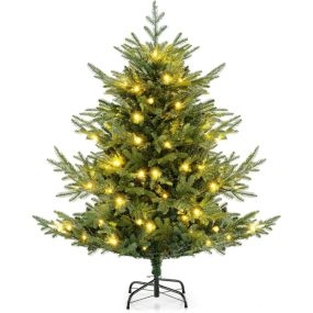 Árbol de Navidad artificial preiluminado 135 cm con bisagras 442 puntas 160 luces LED hojas mixtas PE y PVC decoración para casa