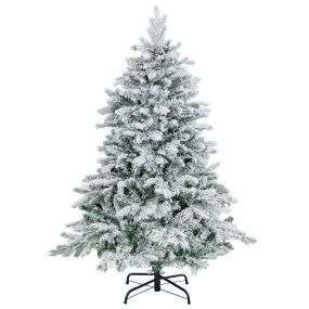Árbol de Navidad nevado 135 cm con 737 ramas 120 luces LED cálidas y diseño con bisagras verde