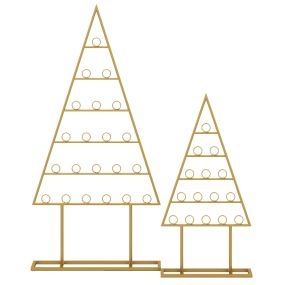Juego de 2 soportes portafotos árbol de Navidad con 36 clips redondos de metal color oro