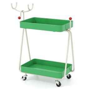 Mesa auxiliar de reno carrito rodante navideño de 2 niveles con estructura metálica y ruedas verde