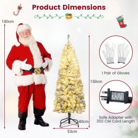 Árbol de Navidad preiluminado 150 cm delgado con bisagras 329 puntas 180 luces LED verde soporte metálico