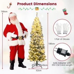 Árbol de Navidad preiluminado 180 cm delgado con bisagras 533 puntas 260 LED verde soporte metálico