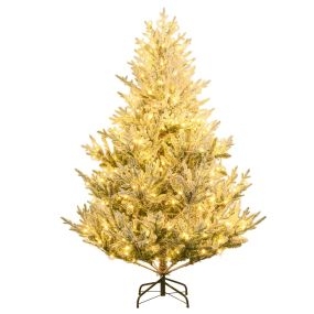 Árbol de Navidad artificial preiluminado 180 cm con nieve artificial y 1074 puntas verde