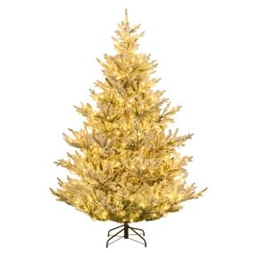Árbol de Navidad artificial preiluminado 210 cm con nieve artificial y 1470 puntas verde
