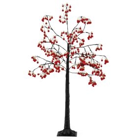 Árbol de Navidad artificial 150 cm negro con ramas flexibles, 384 bolas rojas y 480 luces LED blanco cálido, estacas de tierra