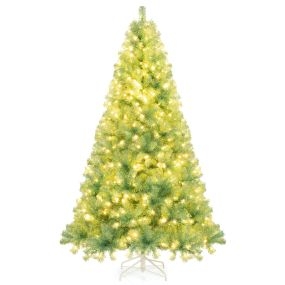 Árbol de Navidad artificial preiluminado 225 cm con 1300 puntas, 550 luces LED blancas cálidas, 8 modos y soporte verde