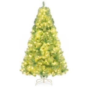 Árbol de Navidad artificial preiluminado 180 cm con 688 puntas 250 luces LED blancas cálidas 8 modos soporte verde
