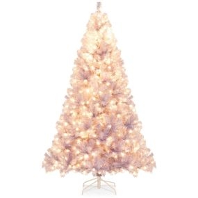 Árbol de Navidad artificial preiluminado 225 cm con 1300 puntas y 550 luces LED blancas cálidas 8 modos púrpura