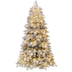 Árbol de Navidad artificial 180 cm con nieve, 130 bolitas, luces LED, 616 puntas, 8 modos, verde