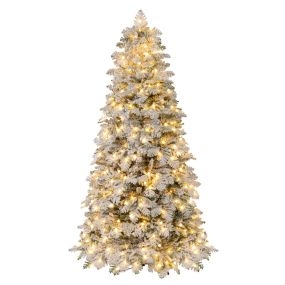 Árbol de Navidad artificial 210 cm con nieve, 160 bolitas, luces LED, 806 puntas, 8 modos, verde