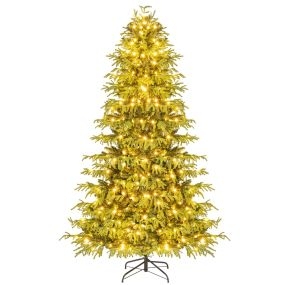 Árbol de Navidad artificial preiluminado 210 cm con 370 luces LED blanco cálido, 1090 ramas PE y PVC, base metálica verde