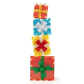 Set de 4 cajas de regalo navideñas apilables preiluminadas de 120 cm con LED multicolor