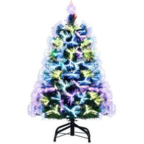 Árbol de Navidad artificial de fibra óptica 95 cm con 93 puntas, estrella y soporte metálico verde