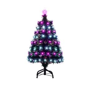Árbol de Navidad artificial preiluminado 93 cm con fibras ópticas multicolor 96 luces LED 8 modos 96 puntas verde