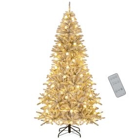 Árbol de Navidad artificial nevado 210 cm con 65 luces esféricas, 350 LED cálidas, 905 puntas, temporizador, plata