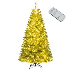 Árbol de Navidad artificial preiluminado de 180 cm con 700 luces LED, 680 puntas, control remoto y temporizador, verde