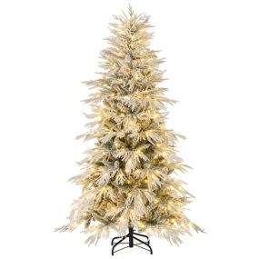 Árbol de Navidad nevado 180 cm con luces LED blancas cálidas, 594 puntas de PVC y PE