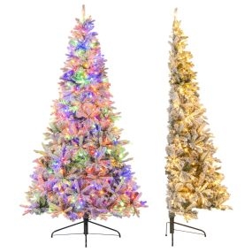 Árbol de Navidad nevado 180 cm con 180 luces LED cálidas y multicolores, 9 modos, 652 ramas de PE y PVC blanco y verde