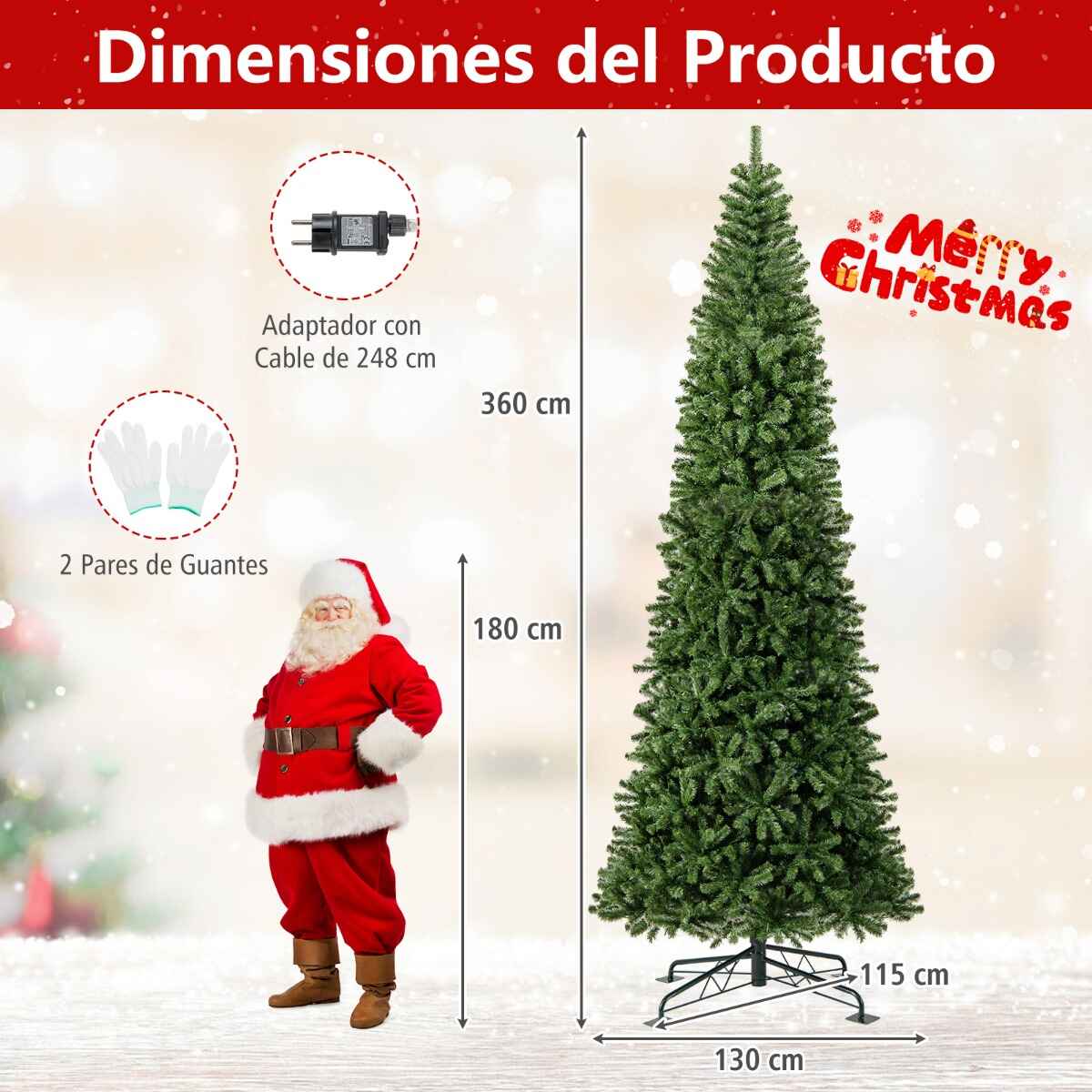 Árbol de Navidad artificial plegable preiluminado con conector rápido de energía verde para interior