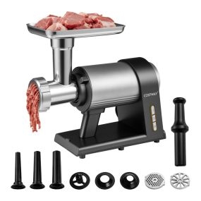Picadora de carne eléctrica 2000W con embutidora, 3 tubos, 3 placas, kit kibbe, cuchilla negra