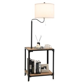 Lámpara de pie con mesa y puertos USB brazo giratorio 360° 49 x 34 x 144 cm