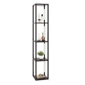 Lámpara de pie moderna con estantes y LED regulable 3 niveles 29 x 29 x 163 cm nogal