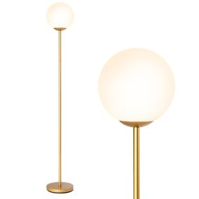 Lámpara de pie moderna 165 cm con pantalla de cristal, base pesada e interruptor de pie, color oro