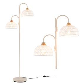Lámpara de pie con 2 luces giratoria 350° con interruptor de pie y pantallas tejidas