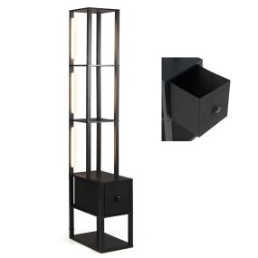 Lámpara de pie moderna con estantes y cajón, brillo ajustable para sala, dormitorio y oficina