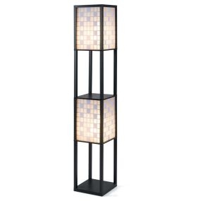 Lámpara de pie de madera con 2 luces, 2 pantallas recortadas y luz independiente con tirador negro