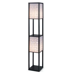 Lámpara de pie de madera con 2 pantallas recortadas, luz independiente, tirador e interruptor negro