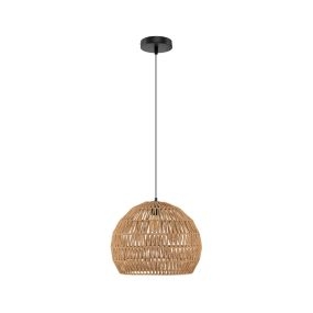 Lámpara colgante esférica de ratán café 43 x 34 cm con bombilla incluida