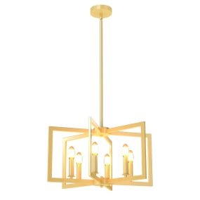 Lámpara de araña rústica de 6 luces geométrica ajustable de metal cobre para comedor e isla de cocina